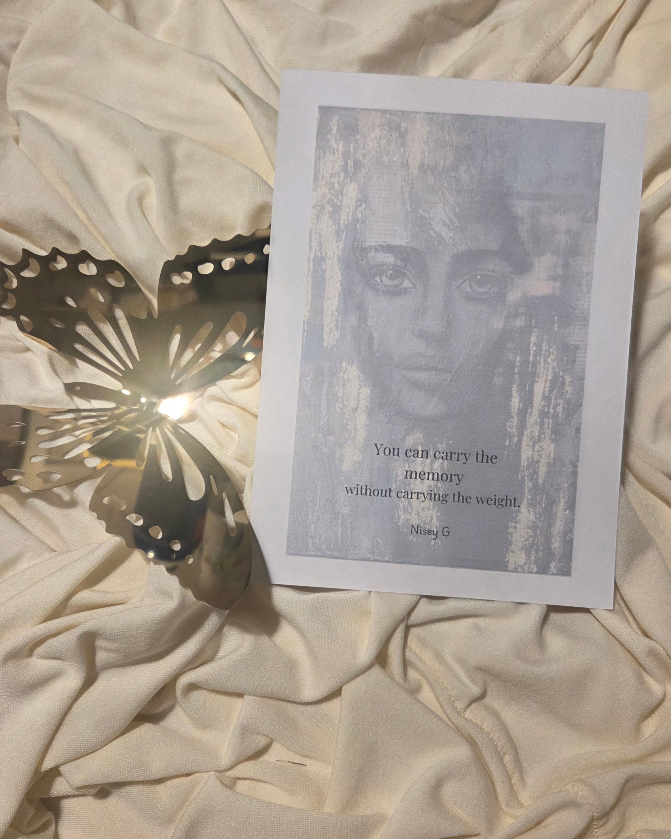 5x7 Print with text that reads: "You can carry the memory without carrying the weight"