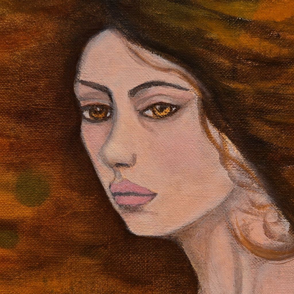 Artistic depiction of a woman's face with warm tones