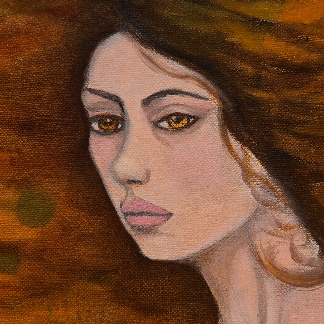 Artistic depiction of a woman's face with warm tones