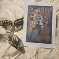 5x7 Art print of a woman's face with butterflies on a textured surface
