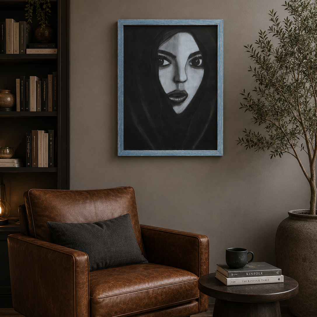 The Woman in The Black Shawl -Original Charcoal Artwork