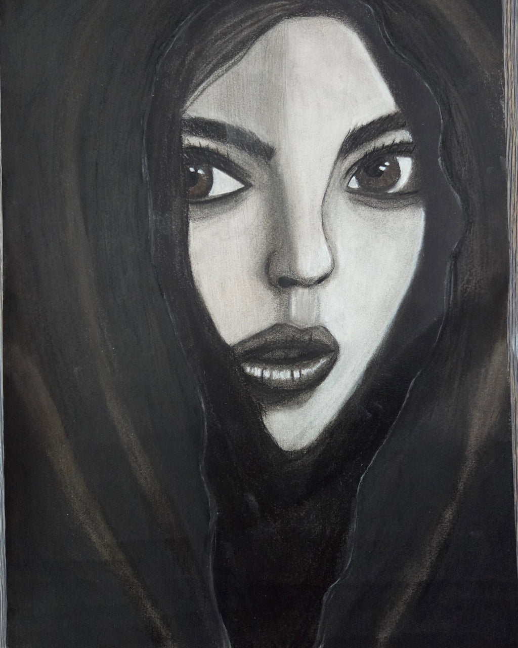 The Woman in The Black Shawl -Original Charcoal Artwork
